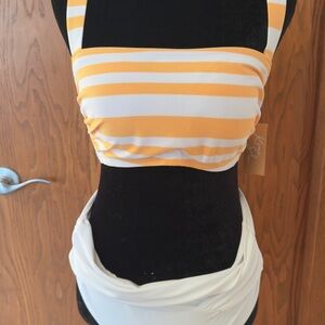 Yellow and White Striped Bikini Set D Top w/Small Bottoms